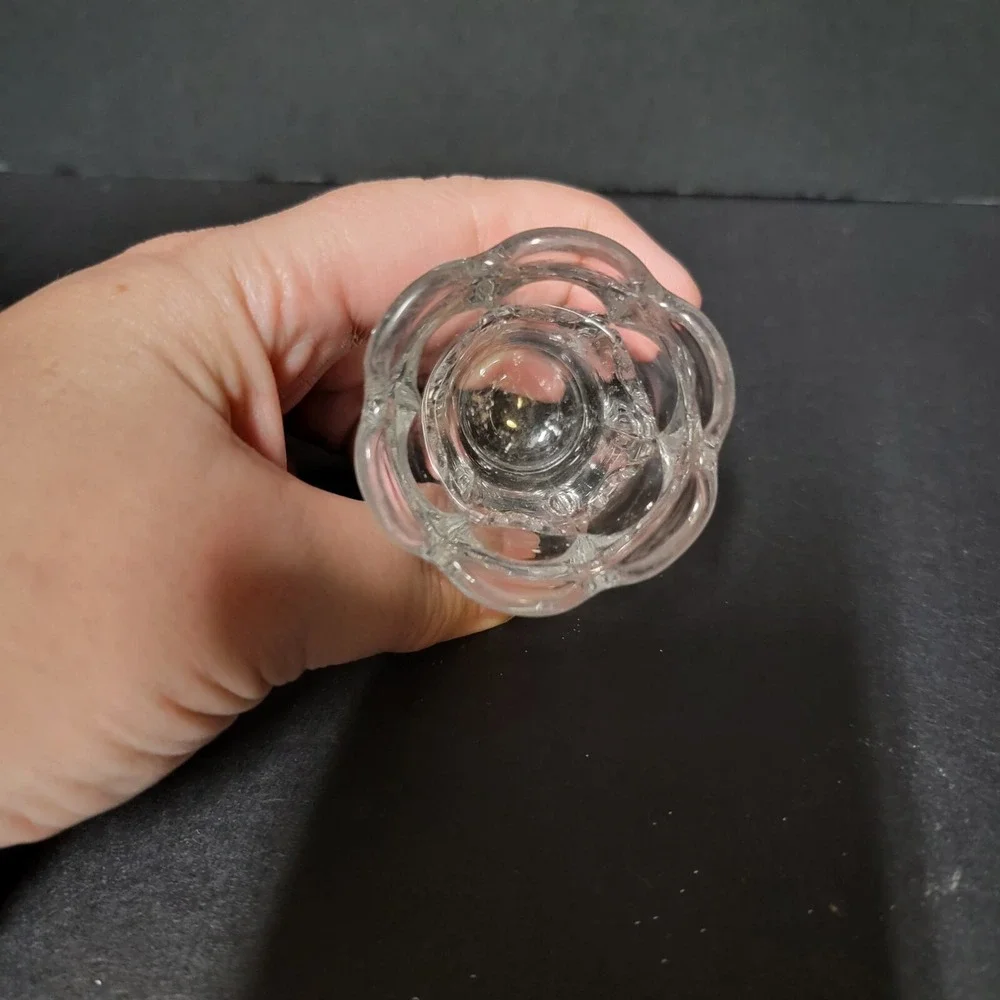 Vtg Clear Pressed Crystal Priscilla Panelled Toothpick Holder Scalloped Edge Rim